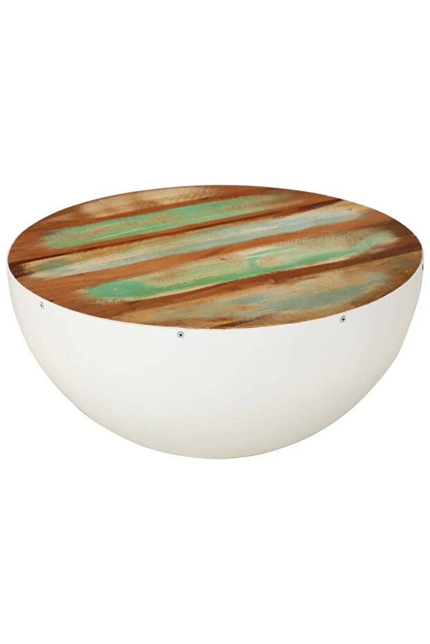 Bowl-shaped Coffee Table White Ø50x24 cm Solid Wood Reclaimed