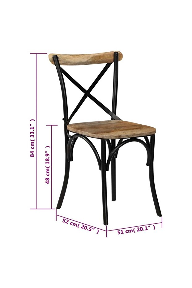 Cross Chairs 2 pcs Black Solid Mango Wood - 3