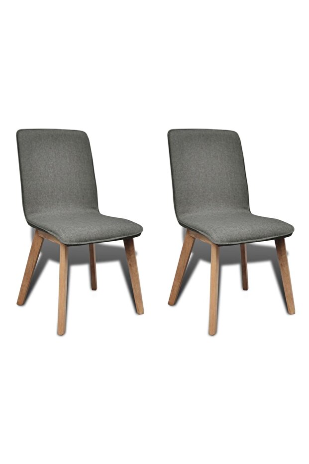 Oak Indoor Fabric Dining Chair Set 2 pcs Dark Grey