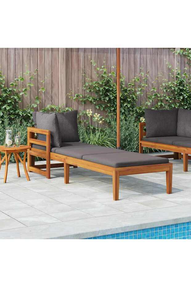 Sun Lounger with 1 Armrest Dark Grey Solid Acacia Wood