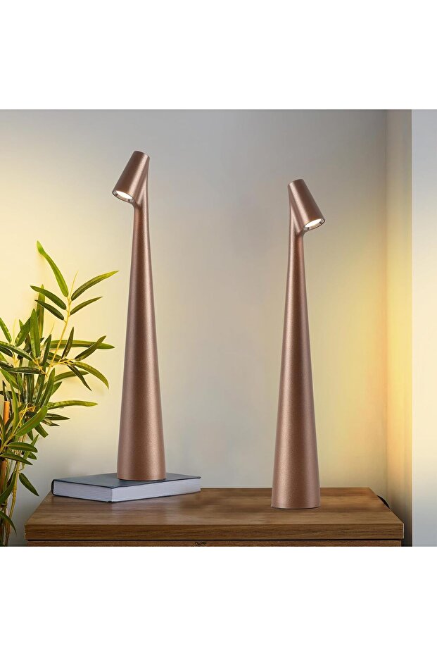 مصباح طاولة LED قابل لإعادة الشحن بلون بني مع تحكم باللمس، إضاءة مكتبية لاسلكية بثلاثة مستويات قابلة للتعتيم تعمل بـUSB لغرفة النوم والدراسة