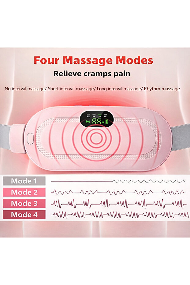 حزام تدفئة لاسلكي مزود بوظيفة اهتزاز، قابل للتعديل، قابل لإعادة الشحن عبر منفذ USB - 3