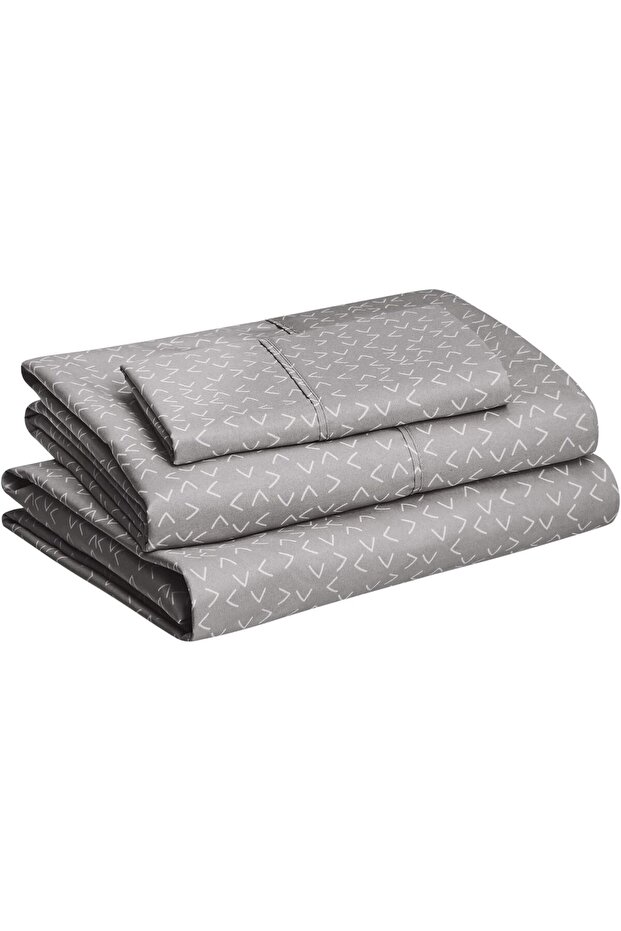 طقم ملاءات سرير من الألياف الدقيقة بجيوب عميقة - مقاس مفرد، بنقشة أسهم رمادية - 2