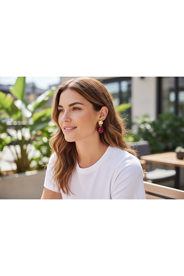 Bordo çelik top küpe - 1