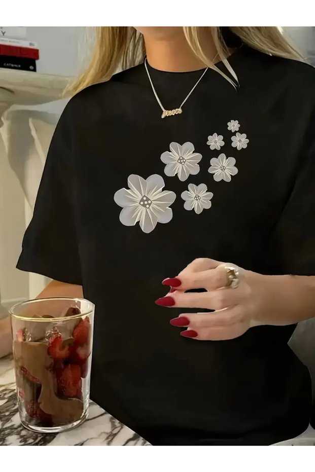 FLORAL PRINTED WOMEN'S OVERSIZE CREW NECK T-SHIRT