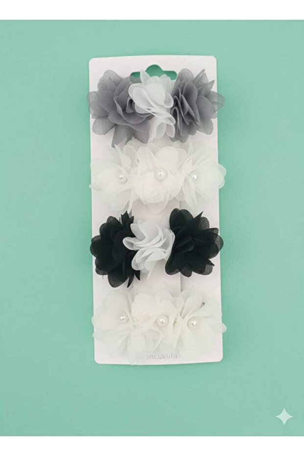 Set of 4 Women's White Beaded Chiffon Rose Buckle - Stylish Side Buckle Set