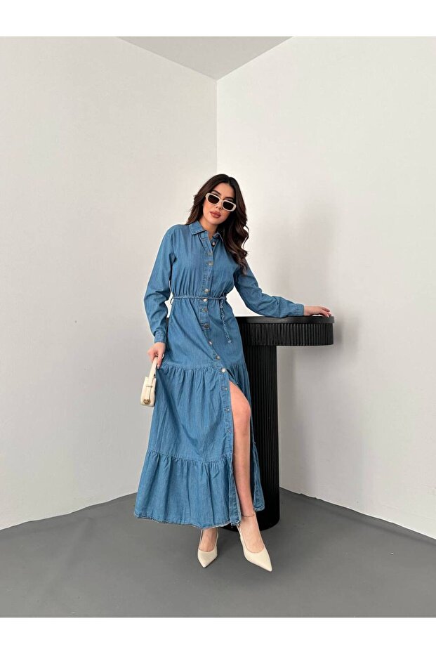 Bağlama Detaylı Gömlek Elbise - 5