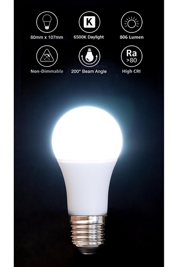 8W LED E27 Base, 806lm Energy-efficient LED Bulb - (Single piece, Day Light 6500k)