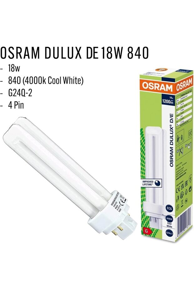 DULUXD/E Energy Saver CFLni, 2 tubes (18w) 4 Pin - Plug In Base- G24q-2, 1200 lm - LUMILUX -Wa