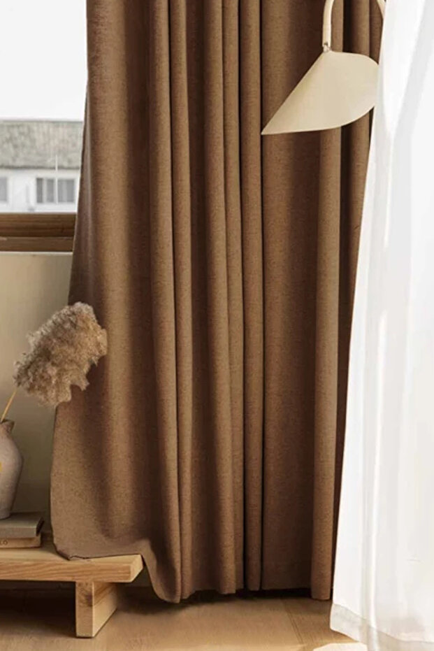 Milky Coffee Linen Background Curtain 1St. Quality Draped Fabric, No Pleats, Straight Cut, Ready to Use (1 Piece)