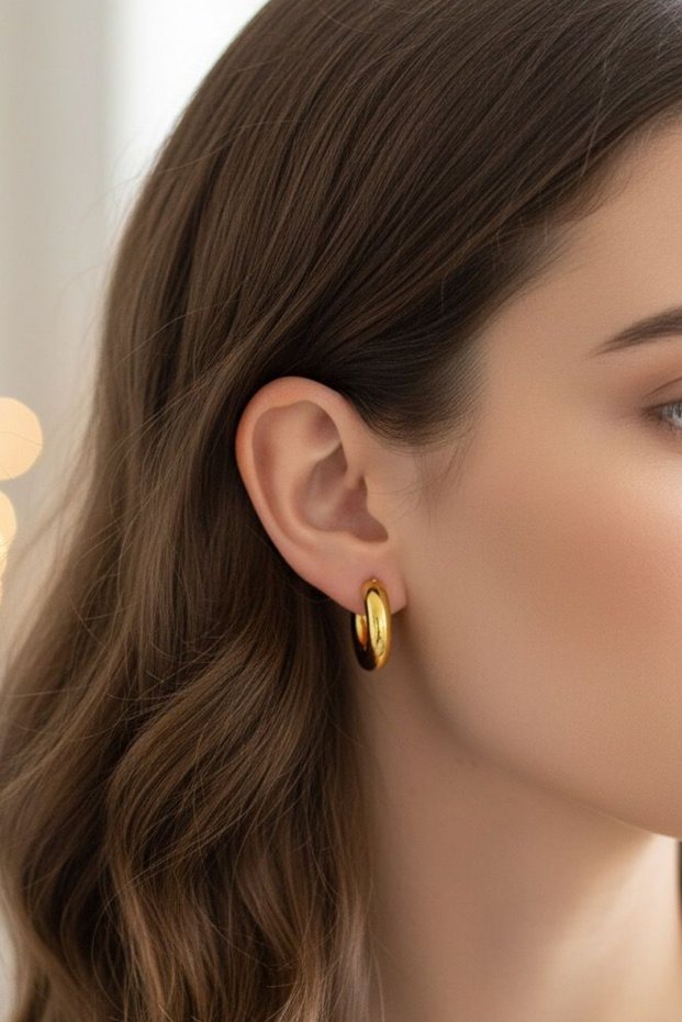 Women's Gold Stainless Steel Thick Tube Hoop Earrings 12 mm