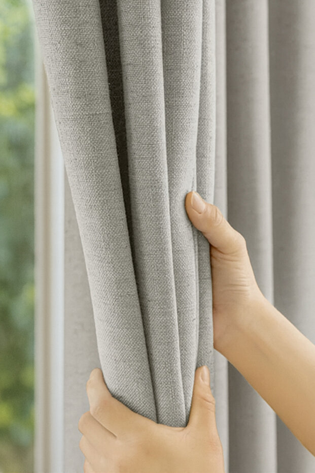Light Gray Linen Background Curtain 1St. Quality Draped Fabric, No Pleats, Straight Cut, Ready to Use (1 Piece)