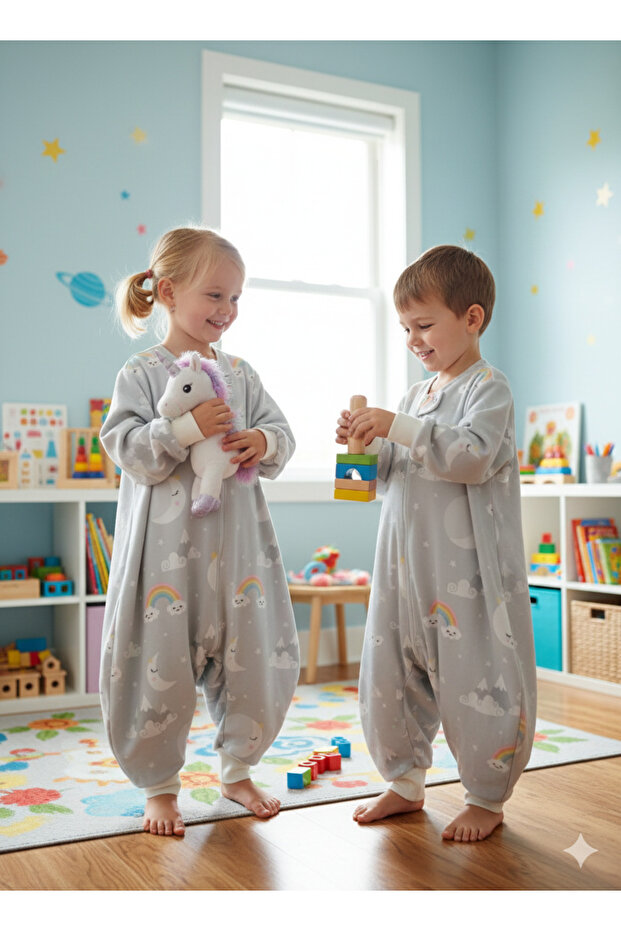 Wenaris KOLLU Uyku Tulumu %100 Doğal Pamuk Çift Kat PAZEN Özel Kumaş Unisex 1.0 Tog 20-24 DERECE