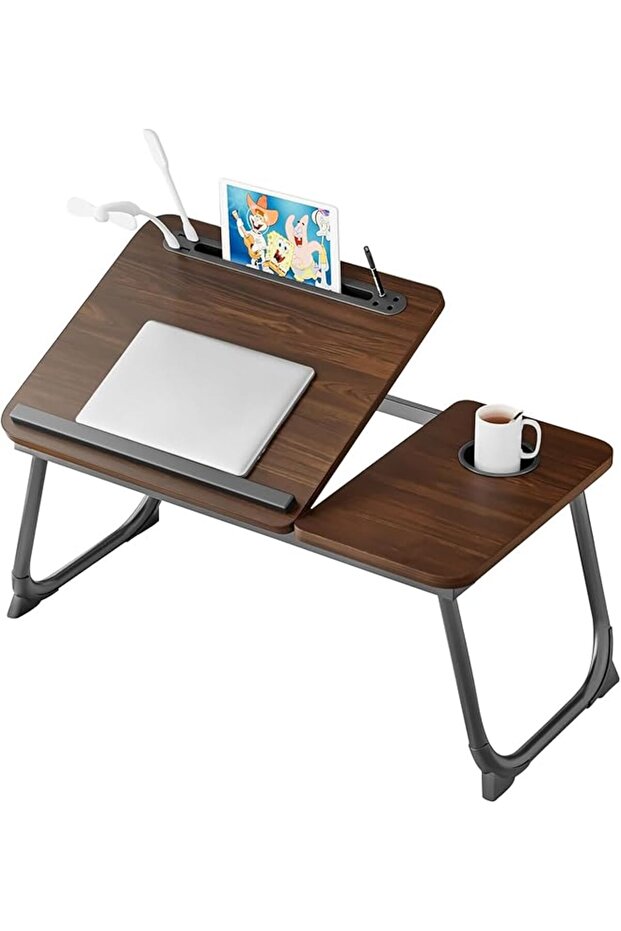 ANTOLE Foldable Laptop Desk,5 Adjustable Laptop Bed Tray Table with iPad and Cup Holder,Bed Desk,Com