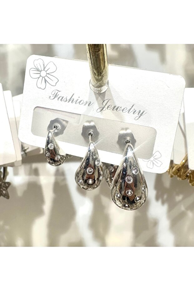 3-Piece Drop Zircon Stone Earring Set