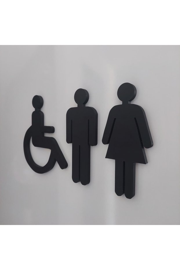 Wc Toilet Door Sign Set – Black Self-Adhesive Male Female Disabled Symbol Sign