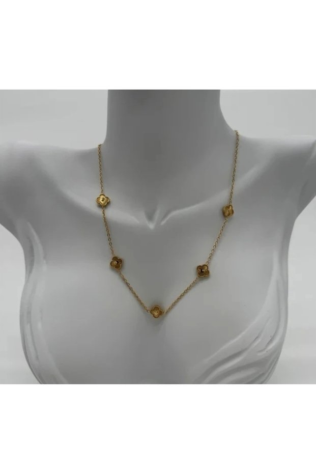 Gold Mini Clover Model Steel Necklace