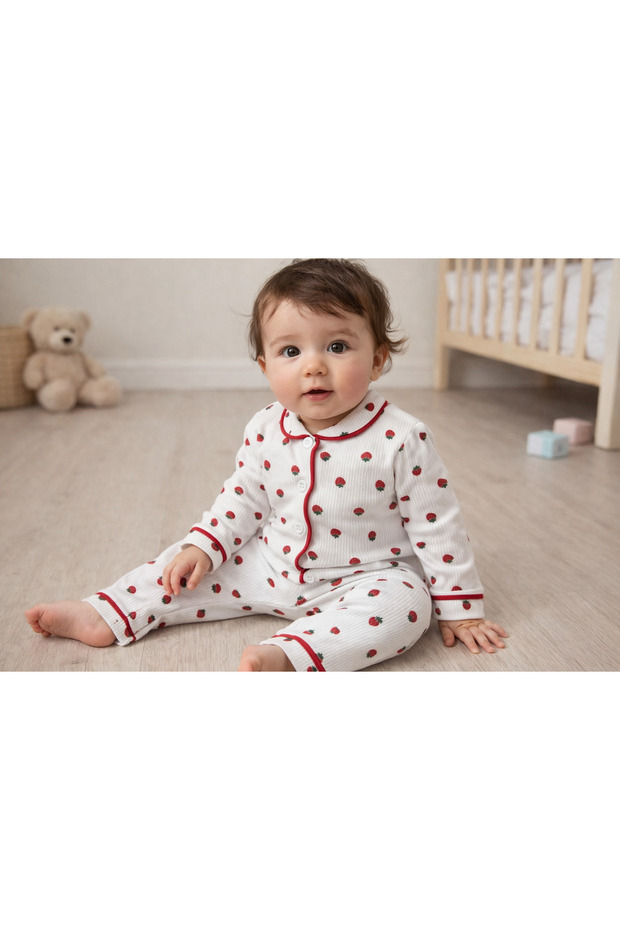 100% Cotton Strawberry Patterned Baby Girl Pajama Set