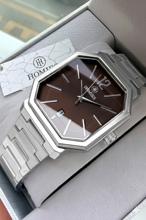 Original Gift Men's Watch with Calendar Silver Color Steel Band 3 Atm Water Resistant Hme2076C4