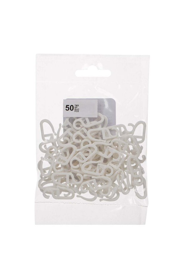 White Plastic Curtain Hooks - 50pcs