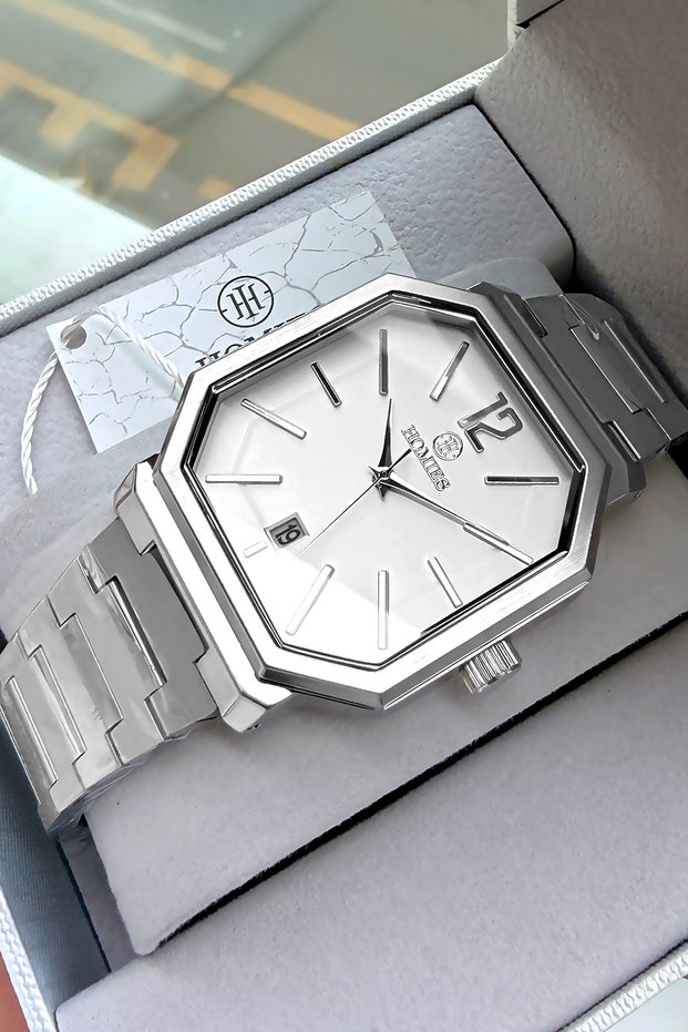 Original Gift Men's Watch with Calendar Silver Color Steel Band 3 Atm Water Resistant Hme2076C1