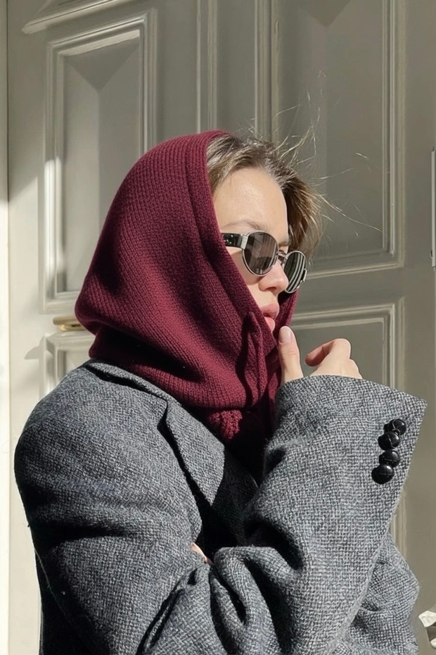 Hand Knitted Balaclava Neck Warmer Hat (Burgundy)