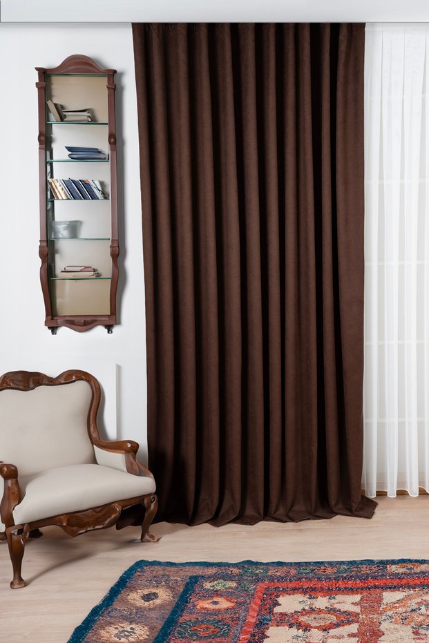 Ada Fon Velour Curtain Economic Elegant Suitable for Any Room Living Room Children's Bedroom 1/2.5 Pile Brown