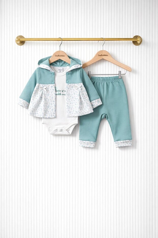 Baby Girl Set with Floral Cardigan, 3-Piece Set