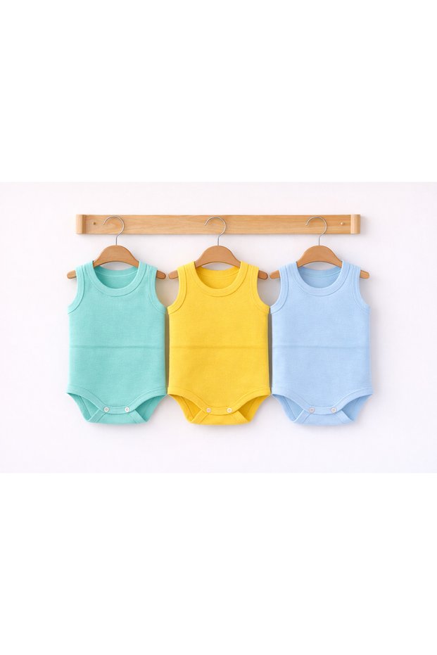 Canbaby 3-Piece Baby Undershirt Set 0-3 Months – 100% Cotton Unisex, Mint Yellow Blue