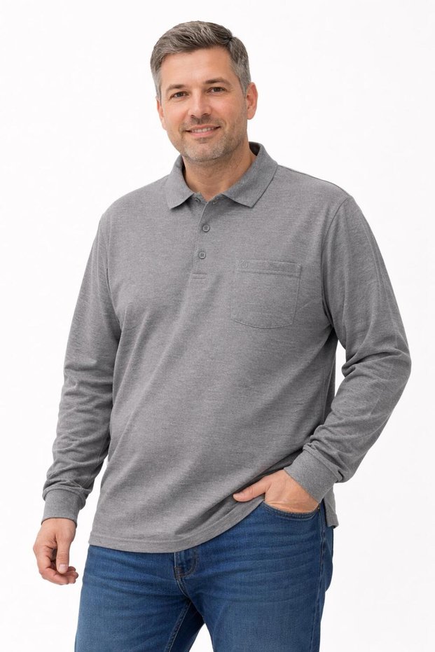 Plus Size Men's Polo Neck Long Sleeve Combed Cotton Sweatshirt - 7523