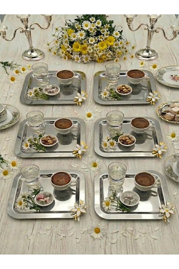 Papatya Detailed Metal Presentation Tray Set of 6 – Gold and Silver Options Available
