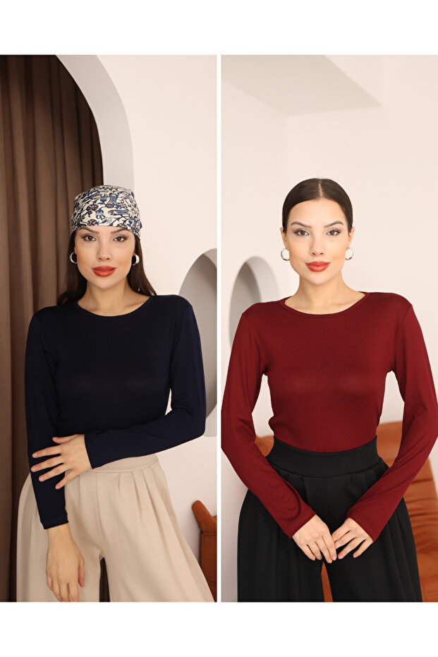 Women's 2-Piece Women's Long Sleeve Crew Neck Stretch Fabric Combed Cotton Bodysuit