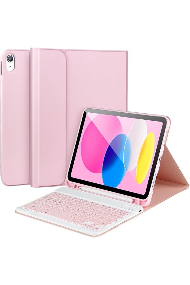 iPad 11/10th Generation Case with wireless Keyboard Pink