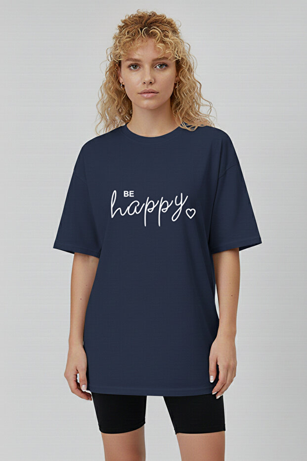 تيشيرت Be Happy منقوش عادي مصنوع من القطن بنسبة 100%