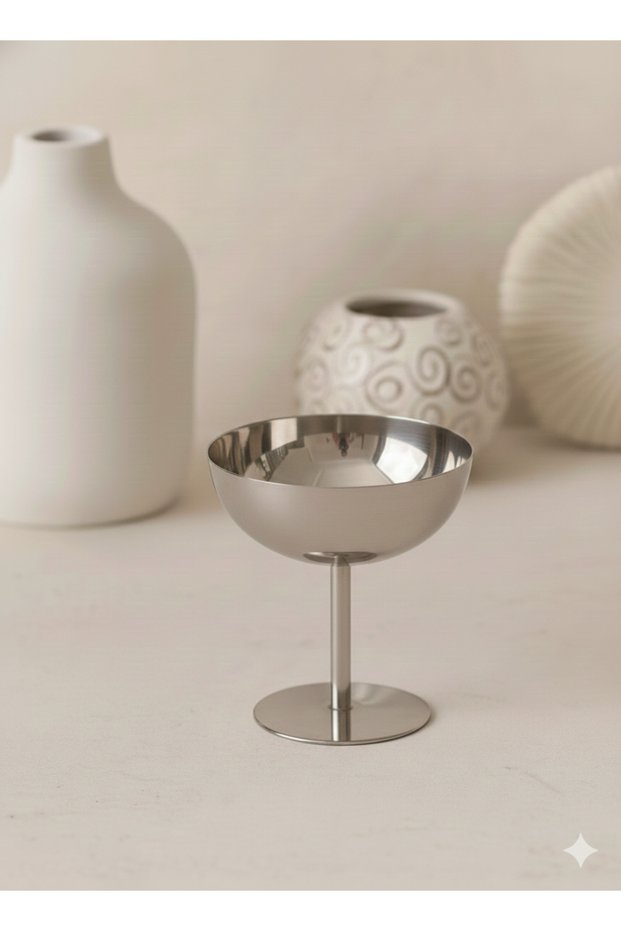 Luxury Stainless Steel Pedestal Ice Cream and Dessert Display Stand - Modern Polished Silver Serving Bowl