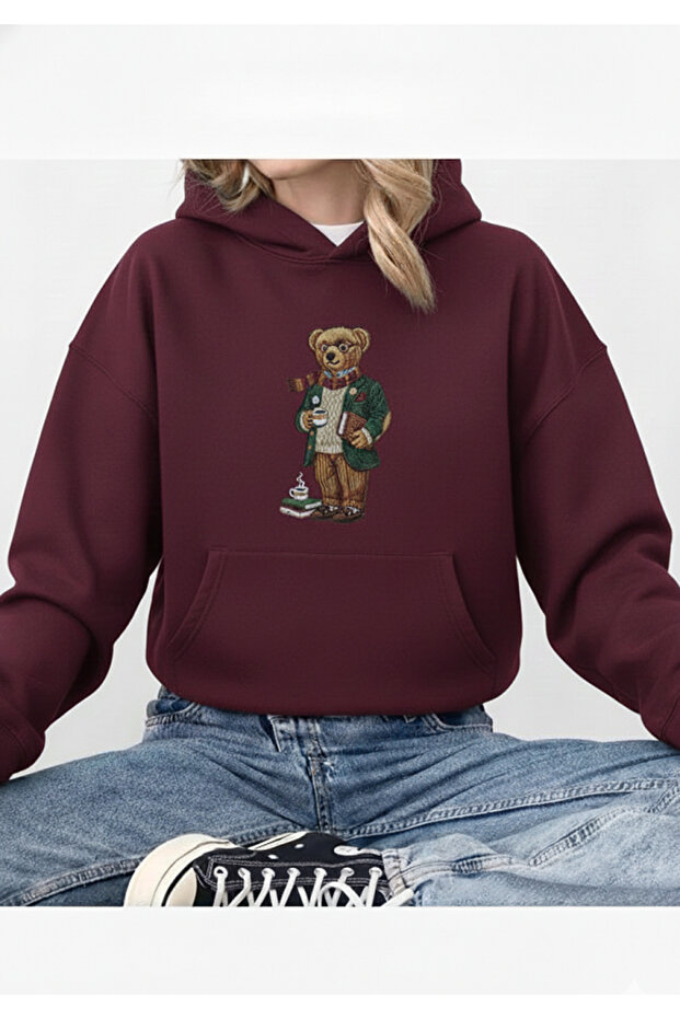 Unisex Men/Women Cute Bear Custom Printed Cotton Oversized Hooded Sweatshirt