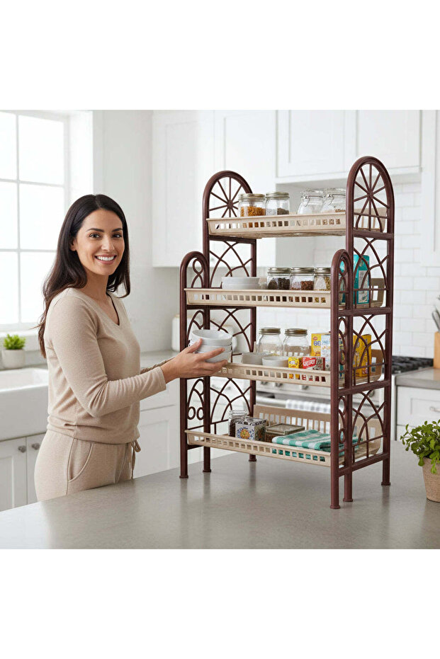 رف مطبخ بلاستيكي بأربعة طبقات - متين وموفر للمساحة - 2