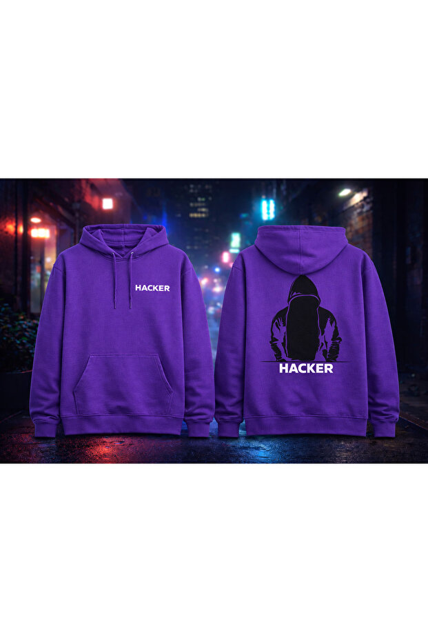 قصة فضفاضة سترة للجنسين مصنوعة من القطن بنسبة 100% Hacker مطبوع بغطاء رأس