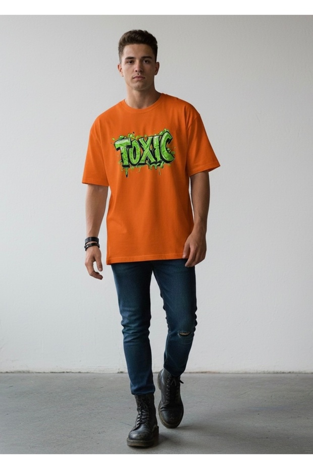 Oversized Unisex 100% Cotton Toxic Written Printed T-Shirt