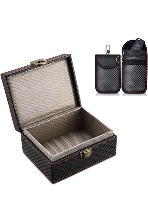 Faraday Signal Blocker Box for Car Keys, with Carbon Fibre RFID Electromagnetic Signal Blocking Bag