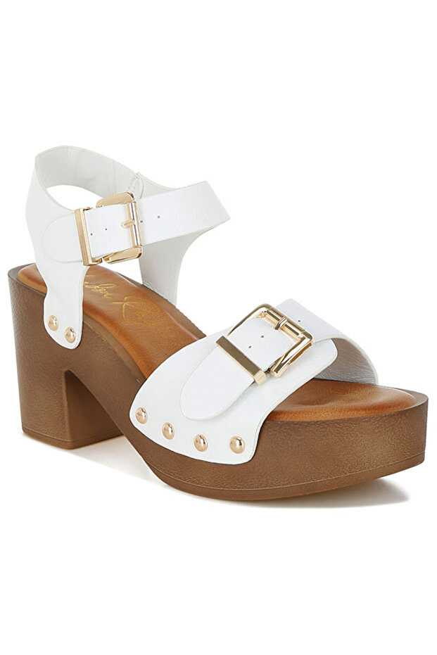 Women Studded Denim Clog Sandals in White