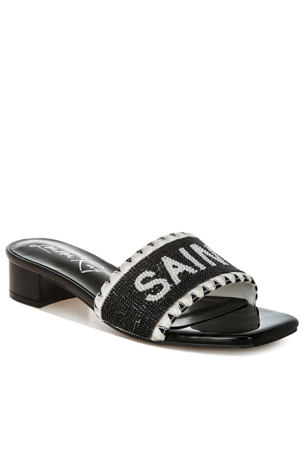 Women Saint Tropez Beaded Slip-On Heels in Black