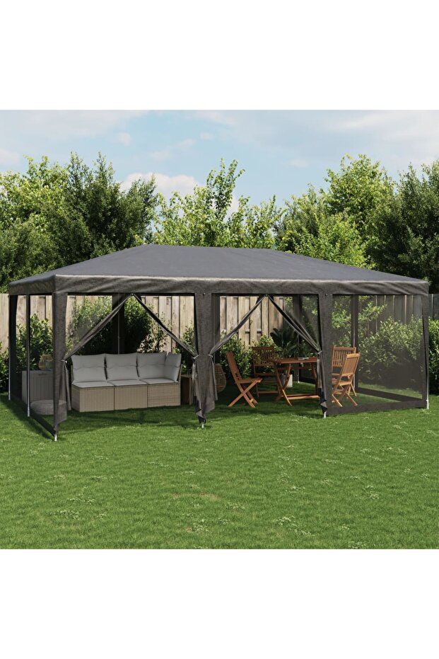 Party Tent with 10 Mesh Sidewalls Anthracite 6x4 m HDPE