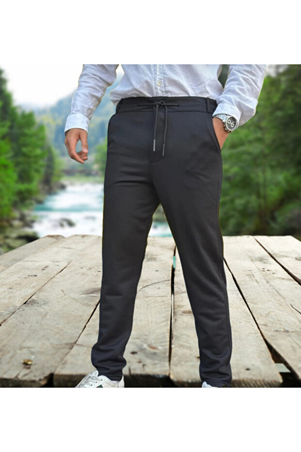 Men's Half-Waistband Crepe Fabric Jogger Cut Double-Legged Trousers