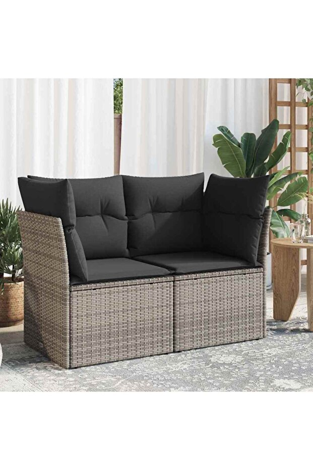 Garden Sofa with Cushions 2-Seater Grey Poly Rattan