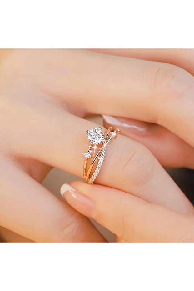 Women's Rose Gold Luxury Elegant Open Adjustable Pink Ring
