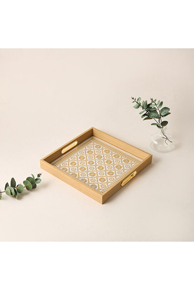 صينية مزخرفة مطبوع بمقبض مقطوع - 31 × 23 سم