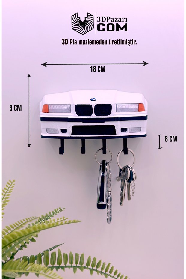 حامل مفاتيح مزخرف بتصميم ثلاثي الأبعاد باللون الأبيض على شكل سيارة BMW E36