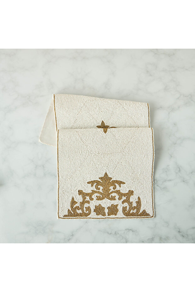 مفرش طاولة مطرز بالخرز - 90 × 33 سم - 4