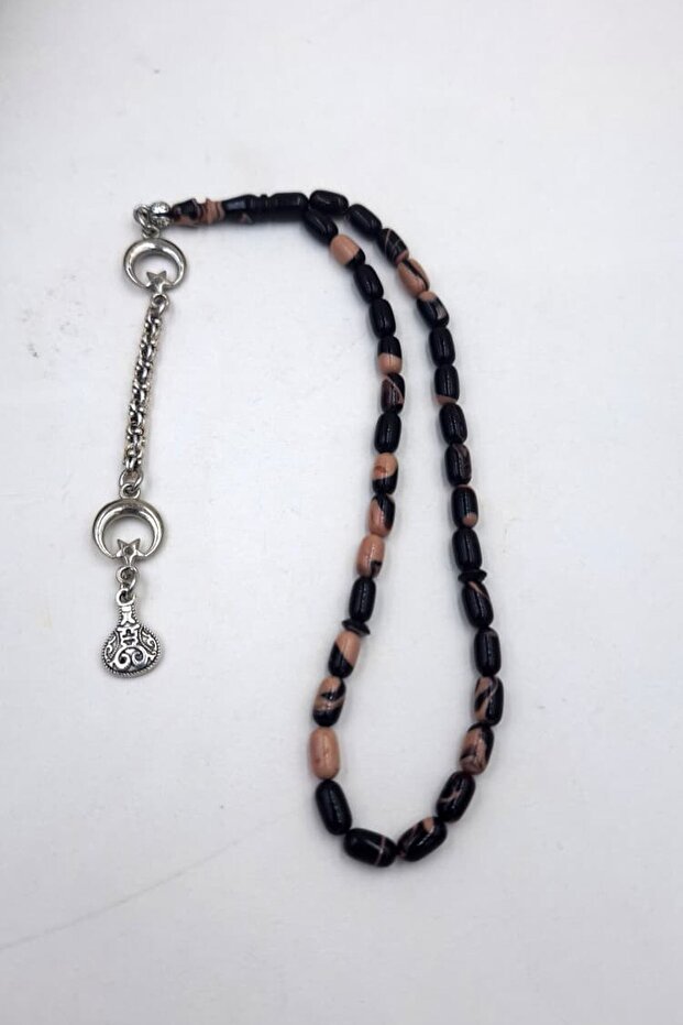 Marbled Cream-Brown Ankle-Length Capsule Cut Amber Rosary